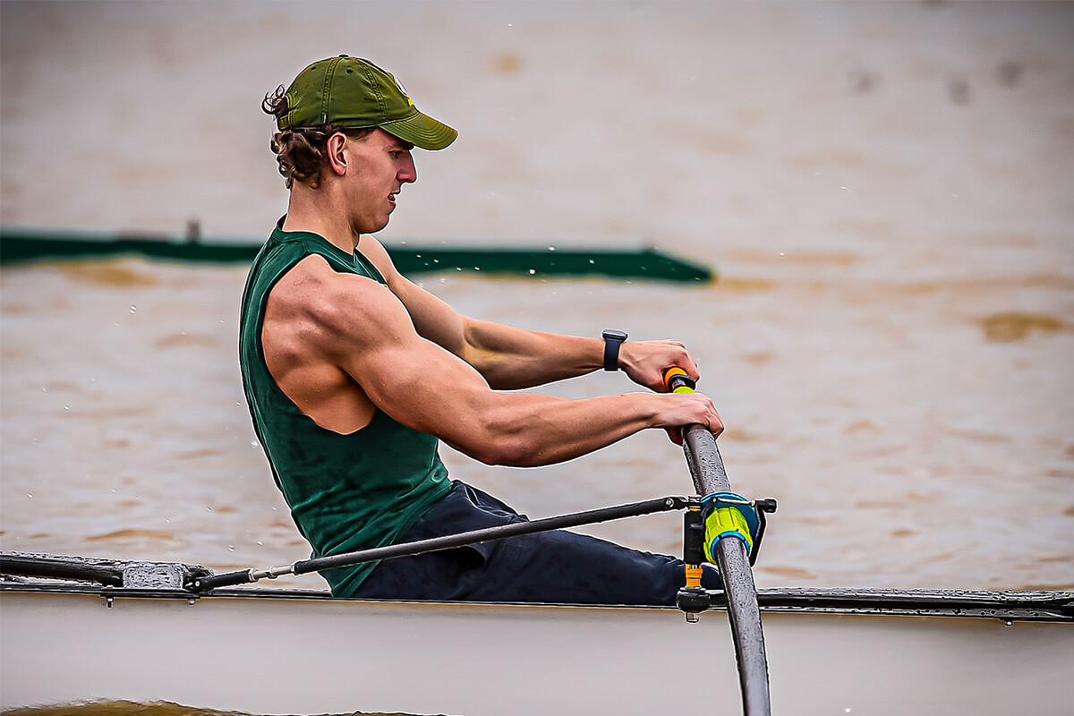 a st. edward high school varsity rower on the water